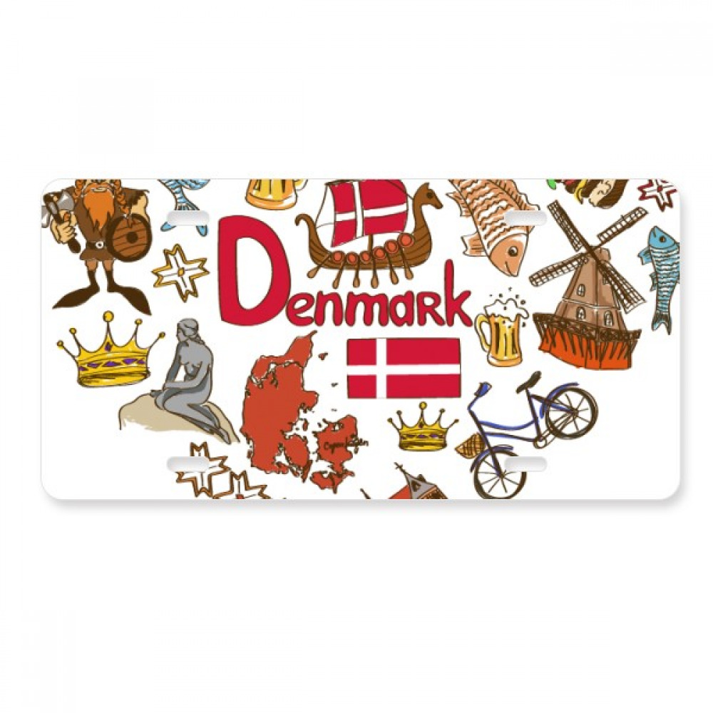 Denmark Love Heart Landscap National Flag License Plate Decoration Stainless Automobile Steel Tag